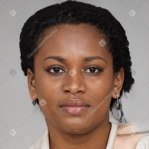 Neutral black young-adult female with short  brown hair and brown eyes