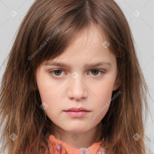 Neutral white child female with medium  brown hair and brown eyes