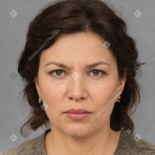 Neutral white adult female with medium  brown hair and brown eyes