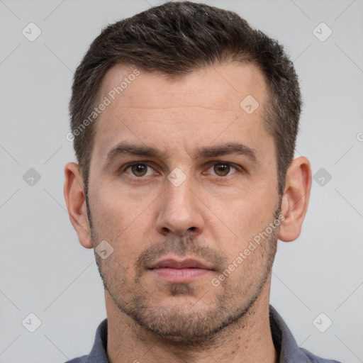 Neutral white adult male with short  brown hair and brown eyes