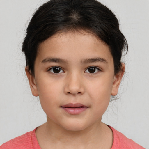 Neutral white child female with medium  brown hair and brown eyes