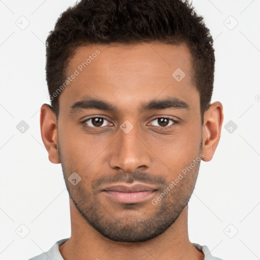 Neutral black young-adult male with short  brown hair and brown eyes