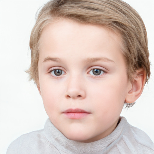 Neutral white child female with short  brown hair and blue eyes