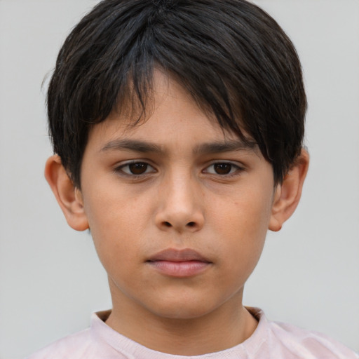 Neutral asian child male with short  brown hair and brown eyes