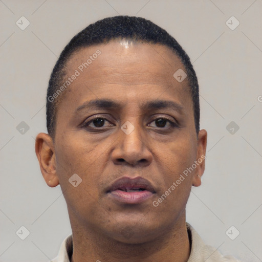 Neutral latino young-adult male with short  brown hair and brown eyes