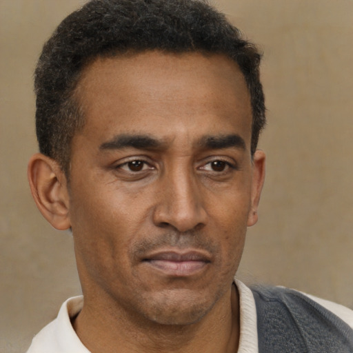 Neutral latino adult male with short  brown hair and brown eyes