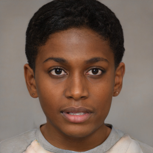 Neutral black young-adult female with short  brown hair and brown eyes