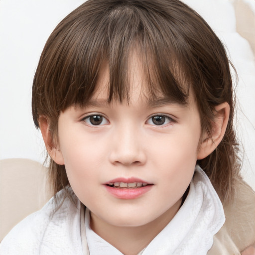 Neutral white child female with medium  brown hair and brown eyes