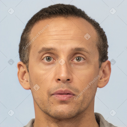 Neutral white adult male with short  brown hair and brown eyes