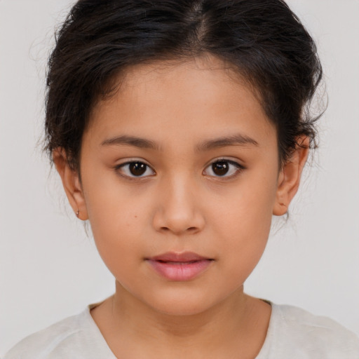 Neutral white child female with short  brown hair and brown eyes