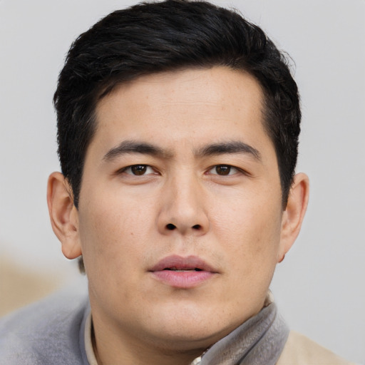 Neutral asian young-adult male with short  brown hair and brown eyes