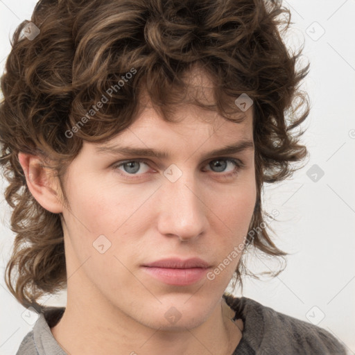 Neutral white young-adult male with medium  brown hair and grey eyes