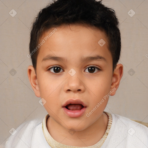 Neutral white child male with short  brown hair and brown eyes