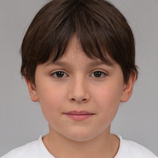 Neutral white child female with short  brown hair and brown eyes