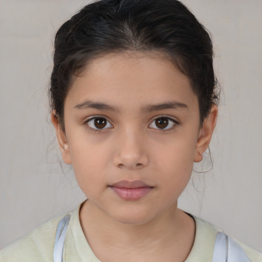 Neutral white child female with medium  brown hair and brown eyes