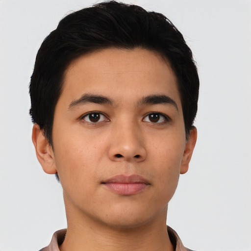 Neutral asian young-adult male with short  black hair and brown eyes