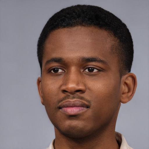 Neutral black young-adult male with short  brown hair and brown eyes