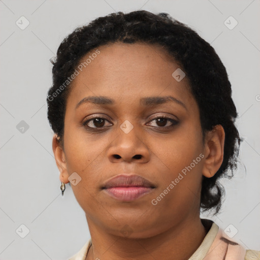 Neutral black young-adult female with short  brown hair and brown eyes