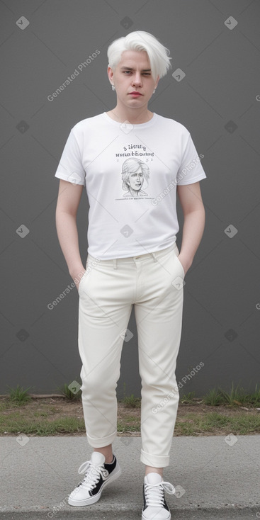 Caucasian adult non-binary with  white hair