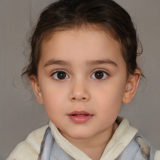 Neutral white child female with medium  brown hair and brown eyes