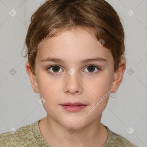 Neutral white child female with medium  brown hair and brown eyes