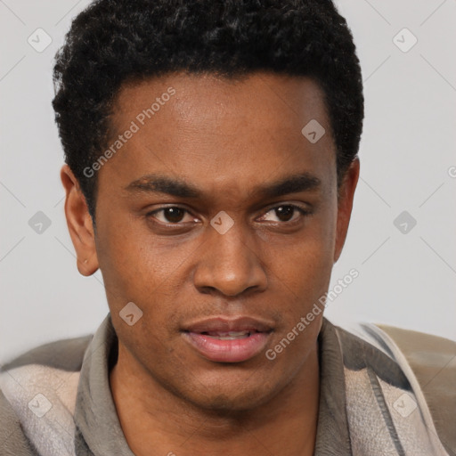 Neutral black young-adult male with short  brown hair and brown eyes
