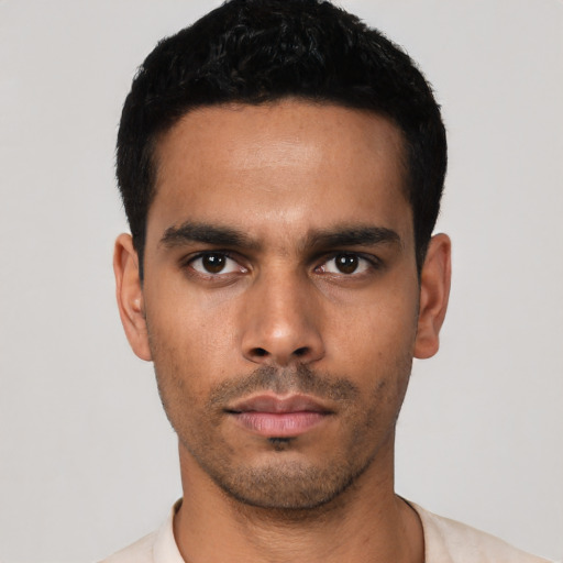 Neutral asian young-adult male with short  black hair and brown eyes