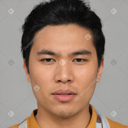Neutral asian young-adult male with short  black hair and brown eyes