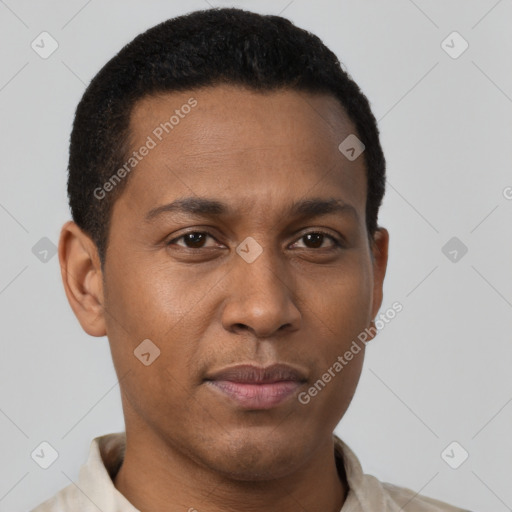 Neutral black young-adult male with short  brown hair and brown eyes