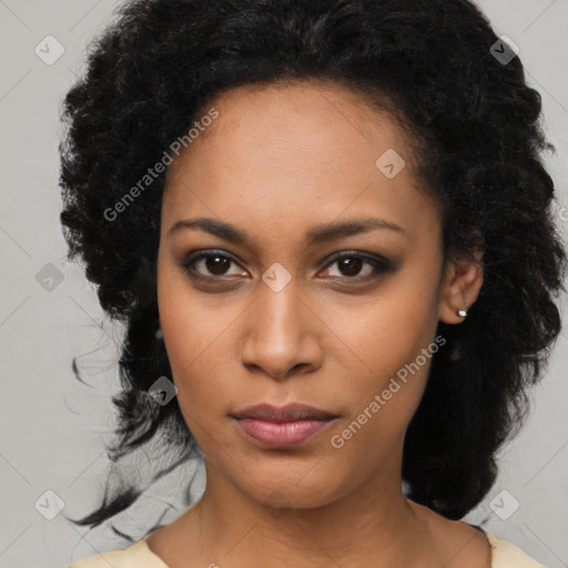 Neutral black young-adult female with long  black hair and brown eyes