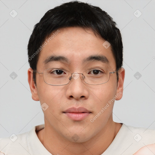 Neutral asian young-adult male with short  brown hair and brown eyes