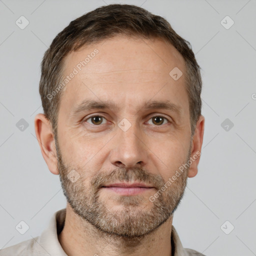 Neutral white adult male with short  brown hair and brown eyes