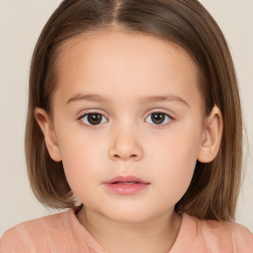 Neutral white child female with medium  brown hair and brown eyes