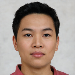 Neutral asian young-adult male with short  black hair and brown eyes