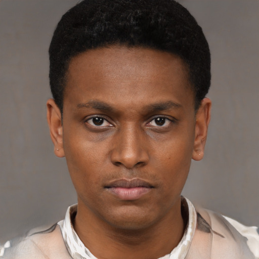 Neutral black young-adult male with short  brown hair and brown eyes