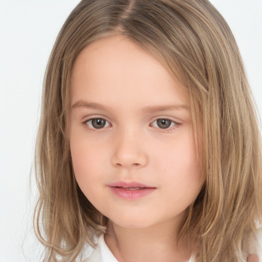 Neutral white child female with medium  brown hair and brown eyes