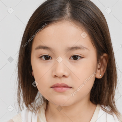 Neutral white child female with medium  brown hair and brown eyes