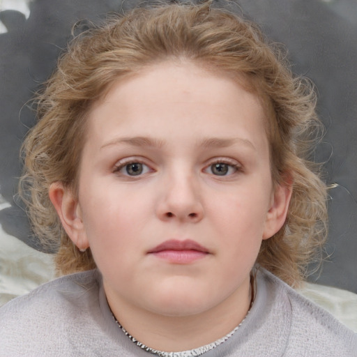 Neutral white child female with medium  brown hair and blue eyes