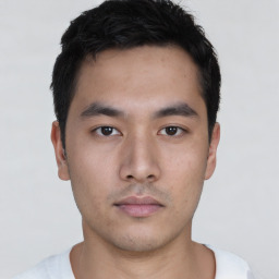 Neutral asian young-adult male with short  black hair and brown eyes