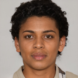 Neutral black young-adult female with short  brown hair and brown eyes