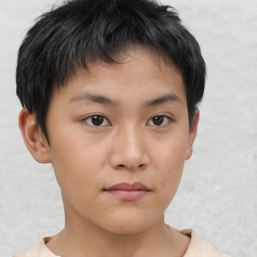 Neutral asian young-adult male with short  brown hair and brown eyes