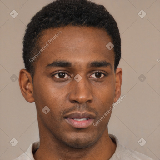 Neutral black young-adult male with short  brown hair and brown eyes