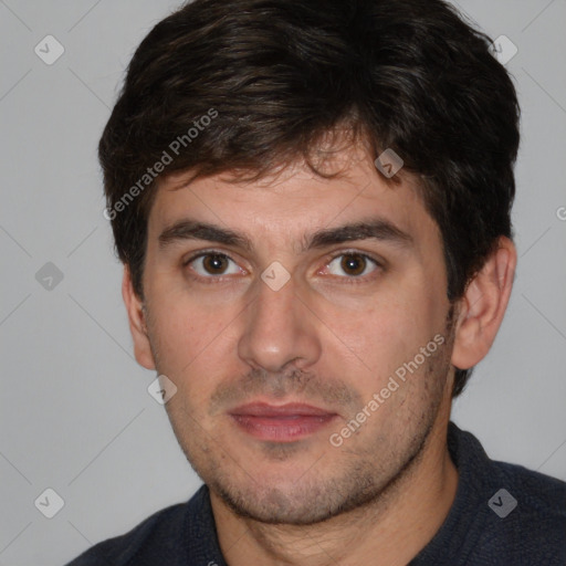 Neutral white adult male with short  brown hair and brown eyes