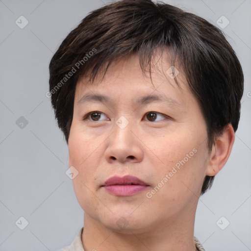 Neutral white adult male with short  brown hair and brown eyes