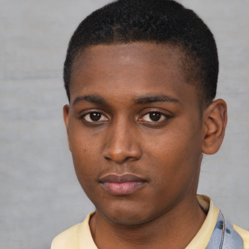 Neutral black young-adult male with short  brown hair and brown eyes