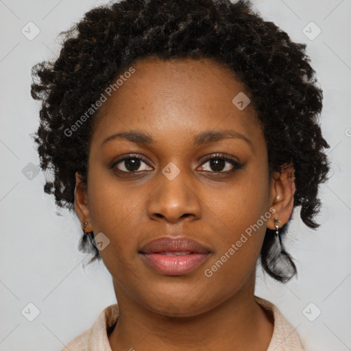 Neutral black young-adult female with short  brown hair and brown eyes