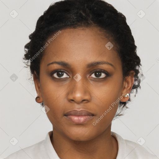 Neutral black young-adult female with short  brown hair and brown eyes