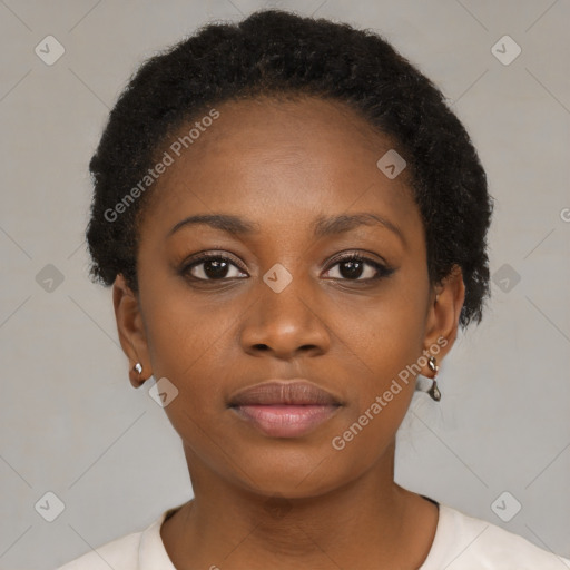 Neutral black young-adult female with short  brown hair and brown eyes