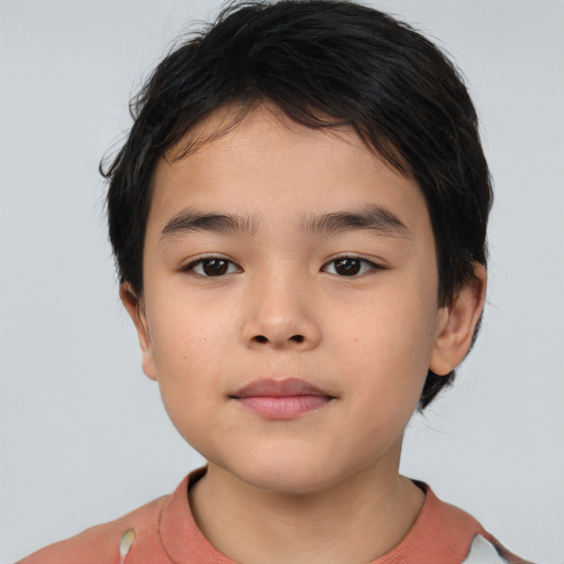 Neutral asian child male with short  brown hair and brown eyes
