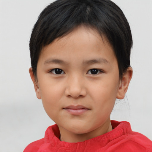 Neutral asian child female with short  brown hair and brown eyes